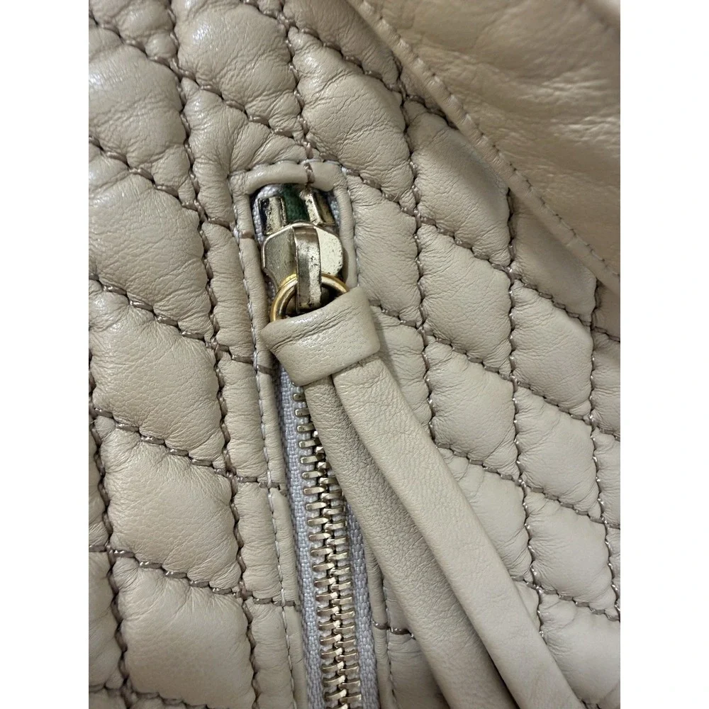 Eric Javits of New York Quilted Beige Leather Shoulder Bag